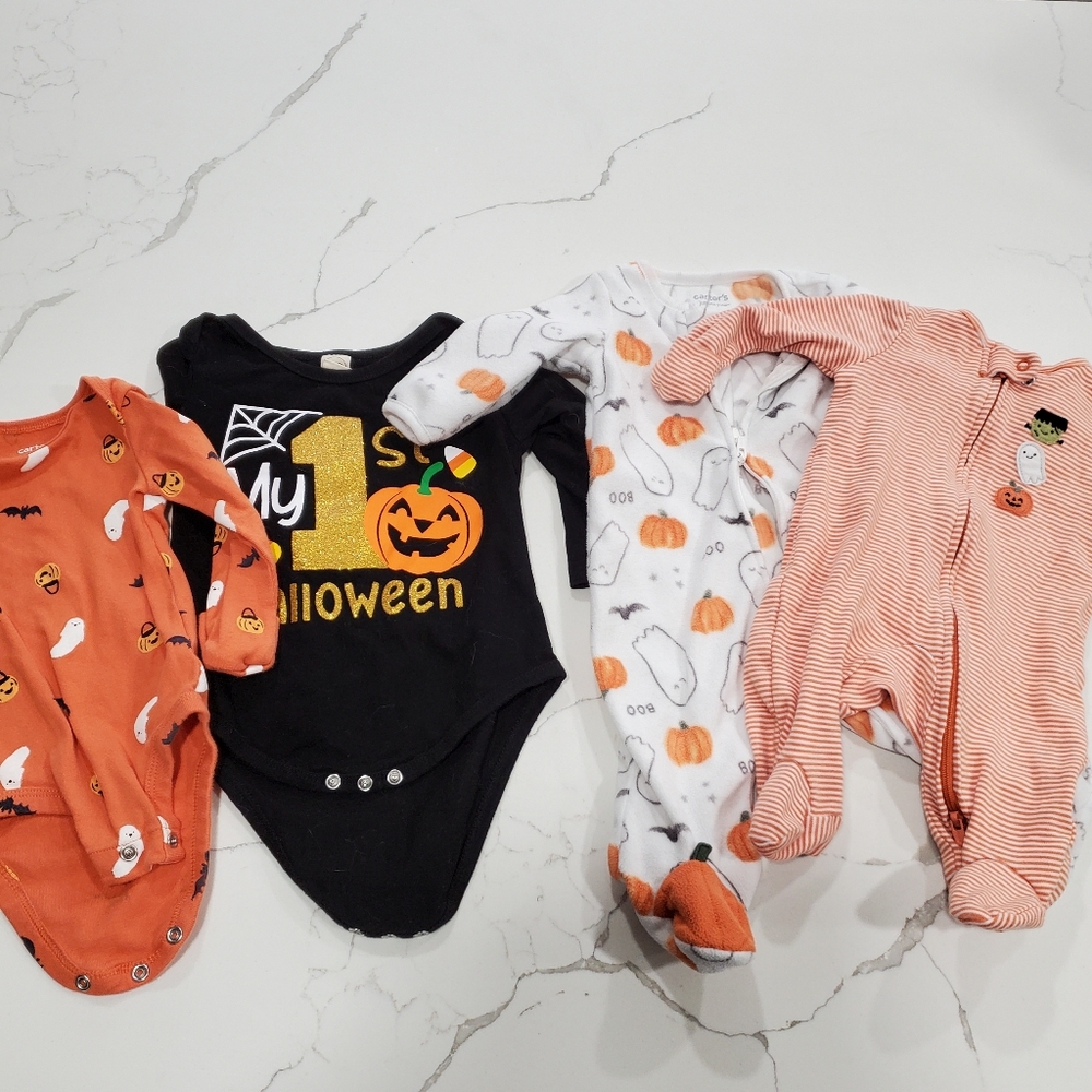 Festive Halloween Kids Bodysuit Set - Orange, Black, and White